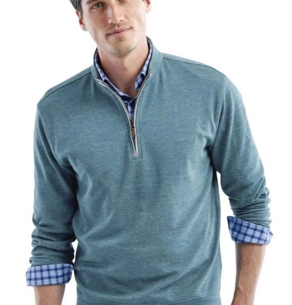 Johnnie-O Sully Mens Size XXL Blue Grass Soft 1/4 Zip Mock Neck Pullover Sweater